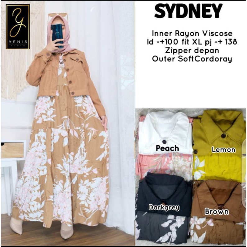 Outer set Sidney Deliisa setelan cardigan dan gamis viscose busui oneset outer gamis motif