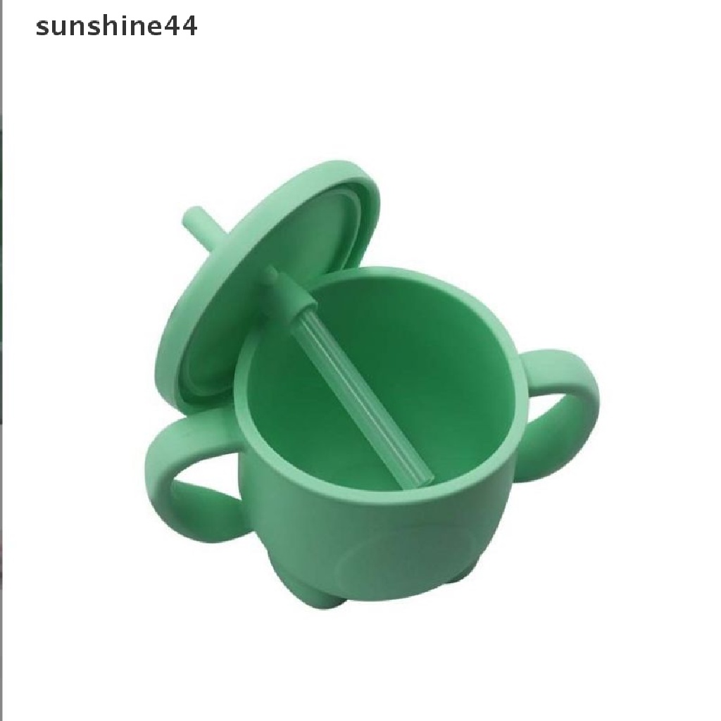 Sunshine Botol Minum Bayi / Anak Bahan Silikon BPA Free Anti Bocor Dengan Sedotan