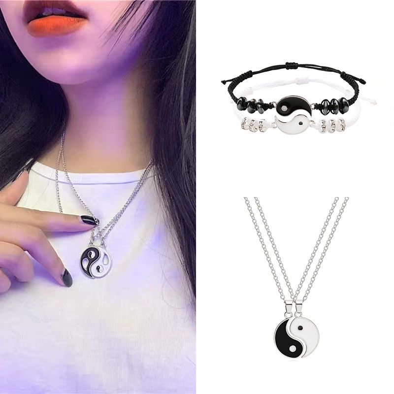 2pcs Kalung Liontin Puzzle Tai Chi Yin Yang Bahan Alloy Untuk Hadiah Ulang Tahun