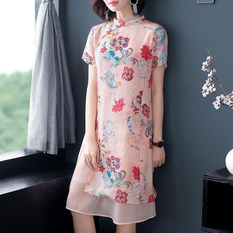 Tang short sleeved women 2022 summer new loose improved cheongsam temperament literary retro dress y