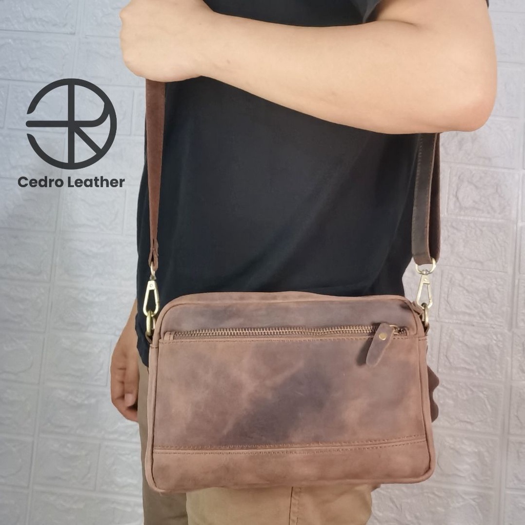 Tas selempang kulit asli 2 in 1 Handbag Free tambah Nama atau logo