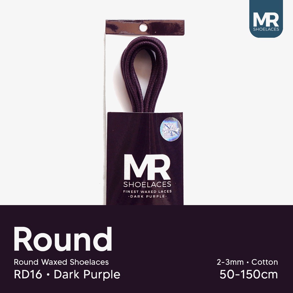 MR Shoelaces RD16 Dark Purple (Ungu Tua) Tali Sepatu Lilin 2-3mm Bulat Round 50cm 60cm 70cm 80cm 90cm 100cm 120cm 150cm (Waxed Laces) - Premium Shoelace