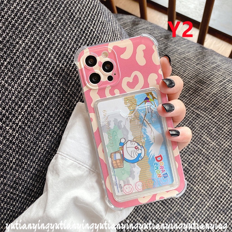 Soft Case TPU Motif Print Leopard Dengan Slot Kartu Untuk IPhone 12 13 11 Pro Max XR X 7 8 6 6s Plus XS Max SE