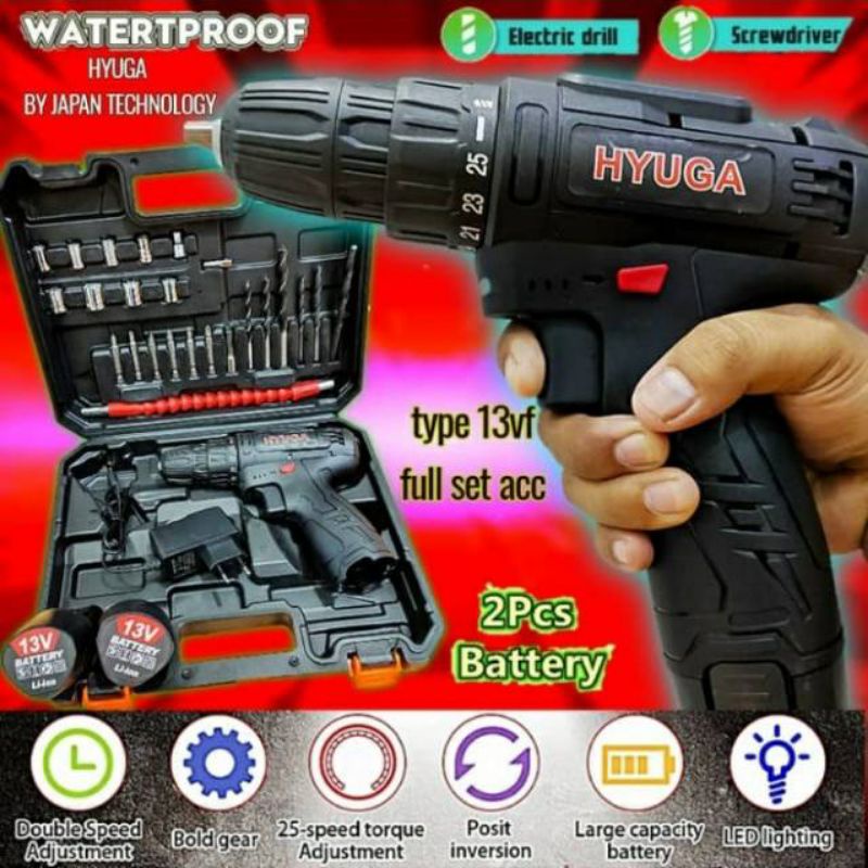 Mesin Bor Baterai Cordless 10mm 13v Hyuga koper