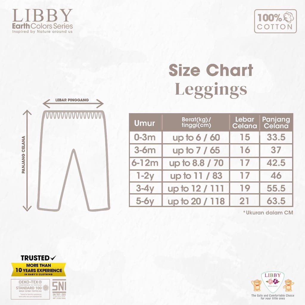 Legging Libby Earth Color Series 0-6 Tahun 100% Cotton Premium Arevyonlineshop Baju Bayi Celana Bayi