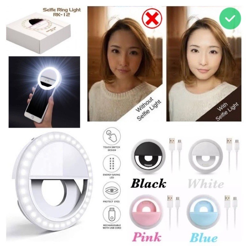 Ring light Ringlight Mini Selfie Flash Lampu Foto Selfi Camera Hp Kamera Handphone 3 Pengatur LED Cahaya Bulat Warna