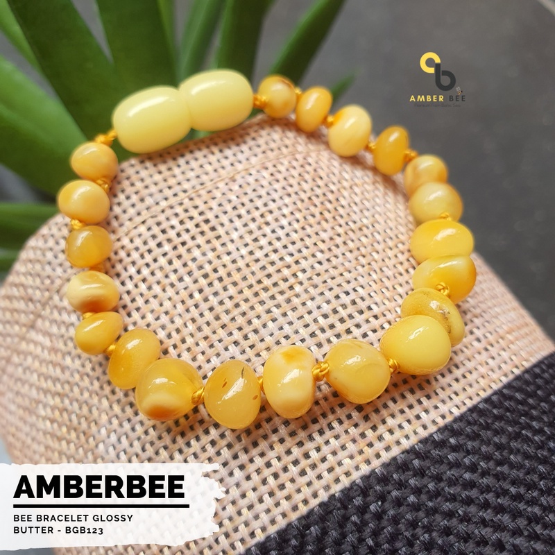 Gelang Amber Baltic Anak Premium Glossy Butter BGB123 By Amber Bee