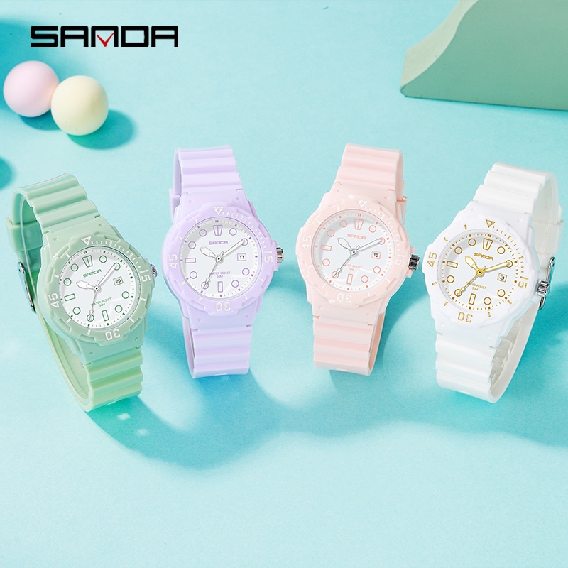 SANDA 6039 Jam Tangan Wanita Analog Tali Rubber Luminous Anti Air WATCHKITE WKOS