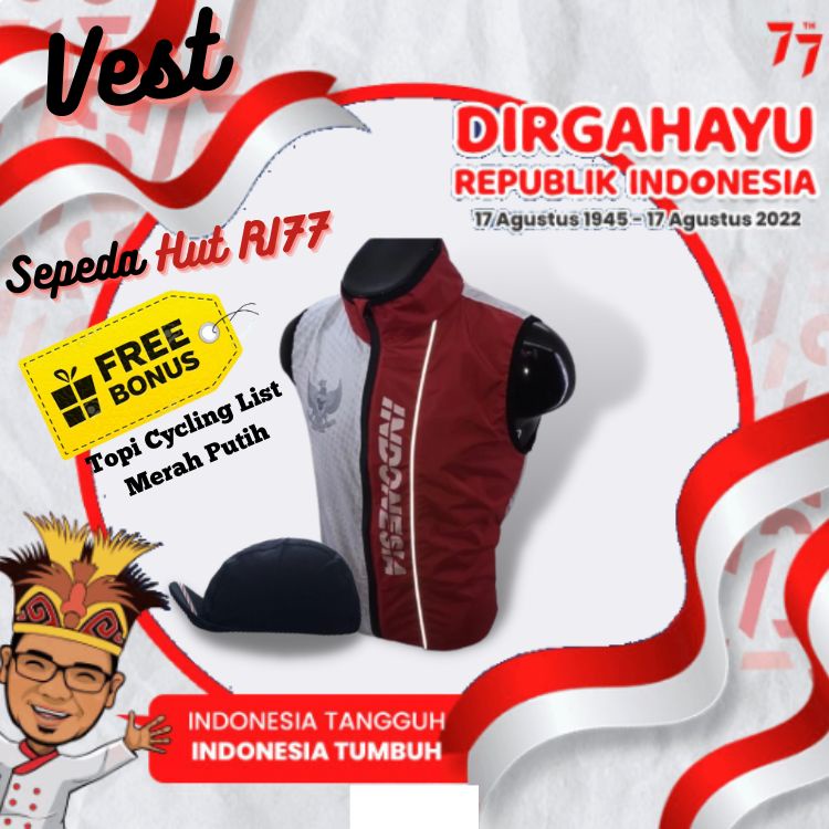 Rompi Sepeda Olahraga Garuda HUT RI 77 Dirgahayu Republik Indonesia Merah Putih Windbreaker