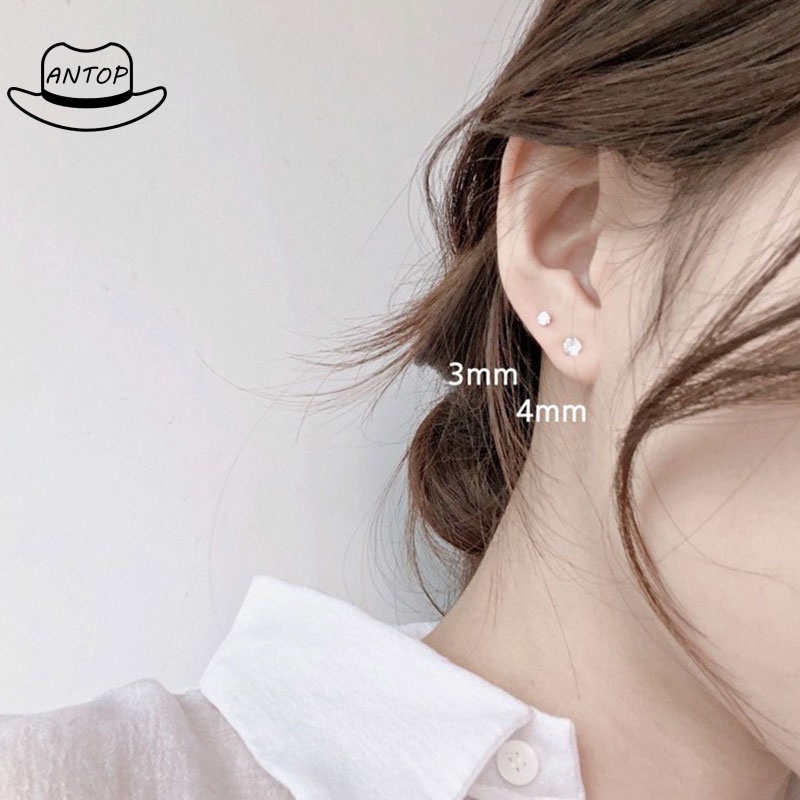 Two Penggunaan Tulang Rawan Tragus Anting Stainless Steel Mode Kristal Anting Zirkon Mini ANTOP