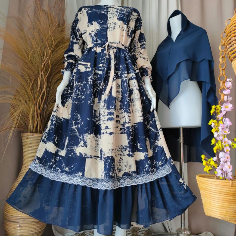 GAMIS SET HIJAB MONALISA MOTIF ABSTRAK