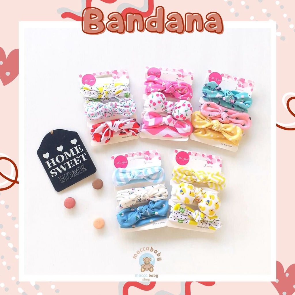 MBSS - BANDANA MOTIF A Bandana Set isi 3 Motif Beda / Headband Bayi Newborn Anak Perempuan Part 2