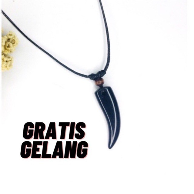 Kalung Pria keren liontin Taring hitam tali kulit