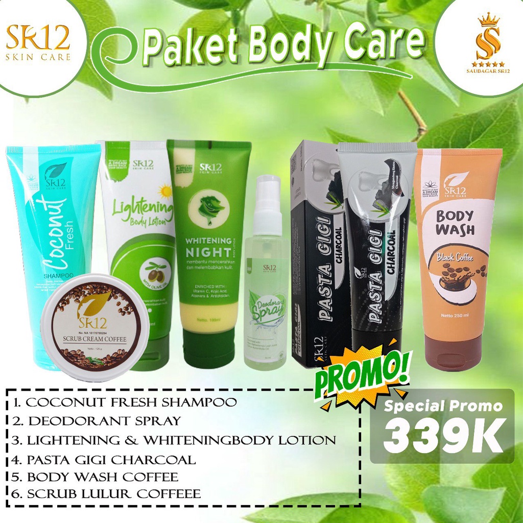 Paket body care Sr12 Paket perawatan tubuh Sabun mandi Body lotion Shampoo Lulur Deodorant spray Mencerahkan Merawat kulit tubuh Bpom Original Berkualitas Murah Terlaris Cod