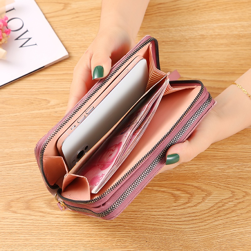CYS Dompet Panjang Wanita 2 Resleting Import Polos Zipper Walet Clucth Free Tali Fashion Korea D55