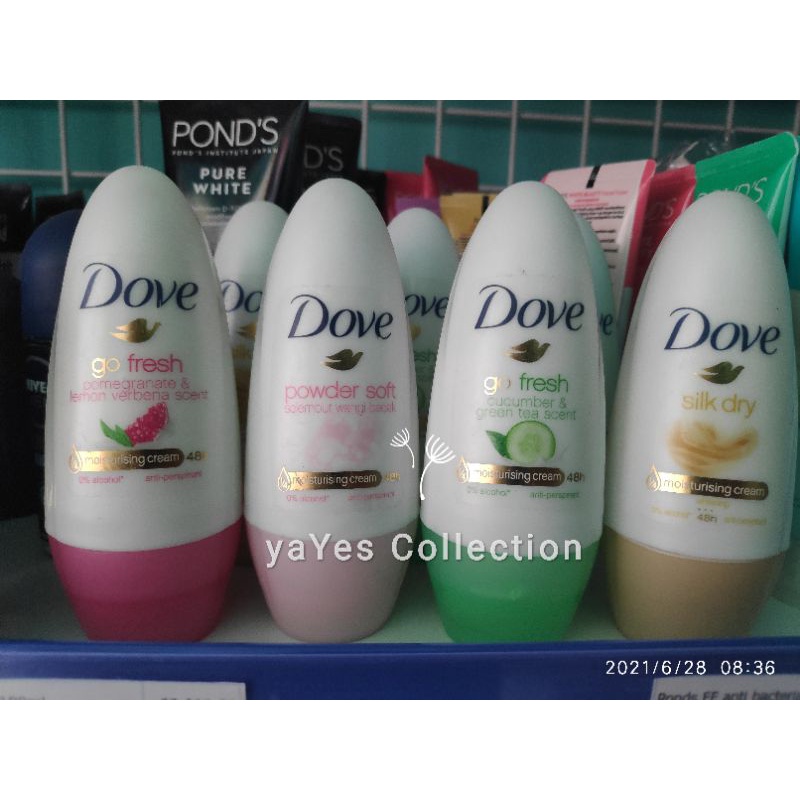 Dove Deodoran Deo Roll On 40 ml Ketiak Antiperspirant Invisible Dry Anti Noda Putih Kuning Sensitive Silk dry cream