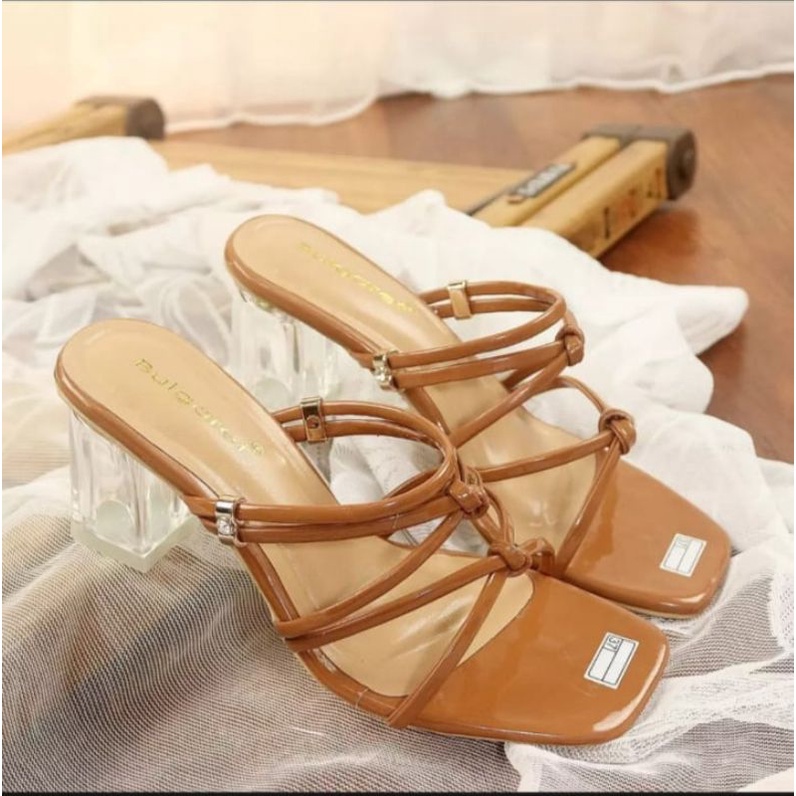 Sandal Hak Tahu Kaca/Hils Wanita Sepatu Hak Tali/Sandal Hak Murah/Hils Hak
