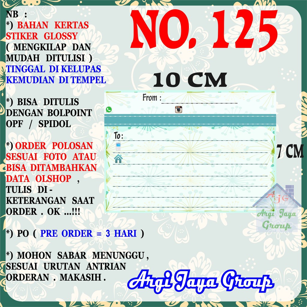 

Stiker Pengiriman - Sticker Alamat Olshop Murah Nomer 125 - 10x7 cm - Glossy
