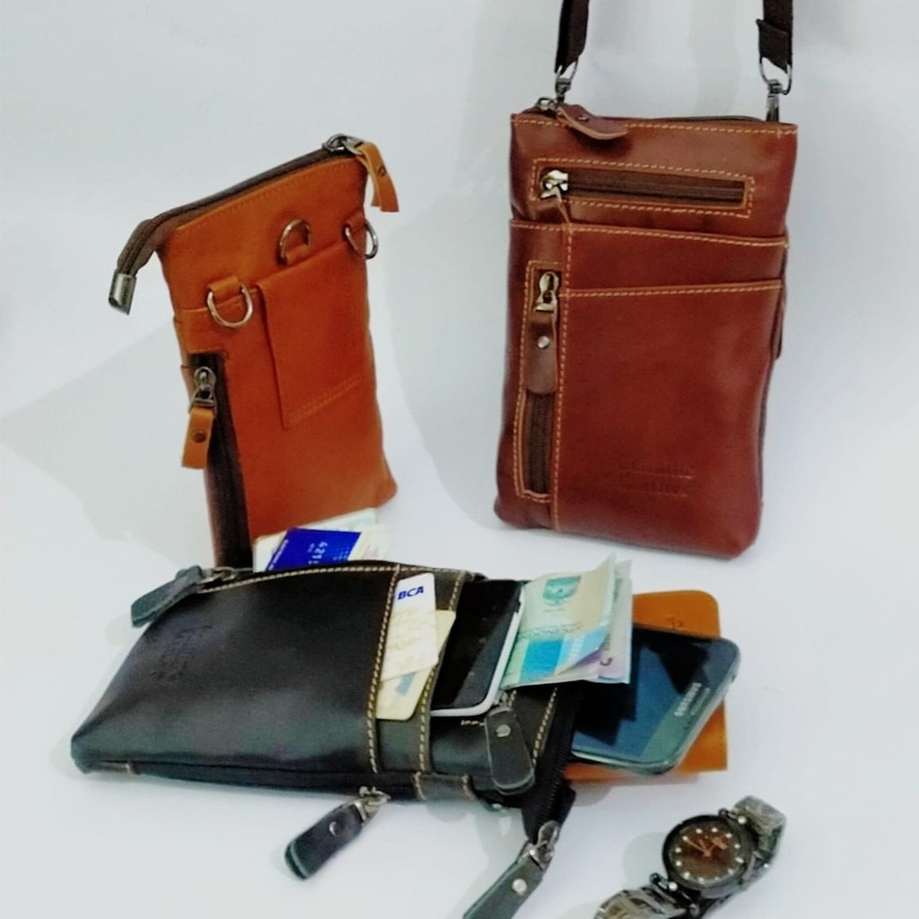 TAS PINGGANG PRIA WAISTBAG-Tas Hp Kulit - Tempat hp kulit asli- TAS HP MINI BAG TAS SELEMPANG