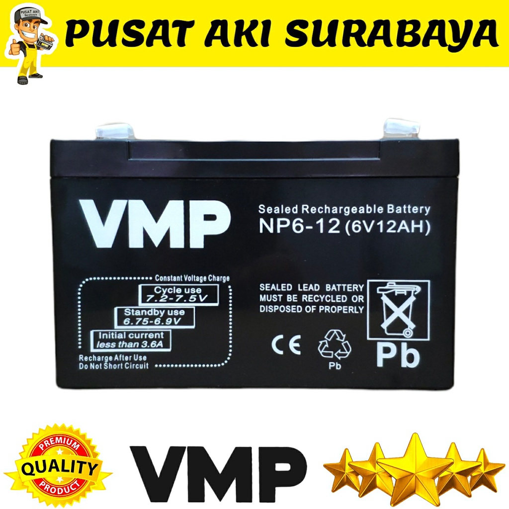 BATTERY VRLA VMP 6 VOLT 12 AMPER AKI MOTOR MOBILAN ANAK PMB PLIKO YOTTA VESPA 6V 12AH UPS GENSET SPRAYER