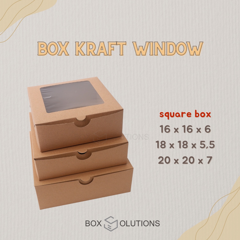

[isi 10] square box / dus kue kraft window LAMINASI 16x16x6 / 18x18x5,5 / 20x20x7
