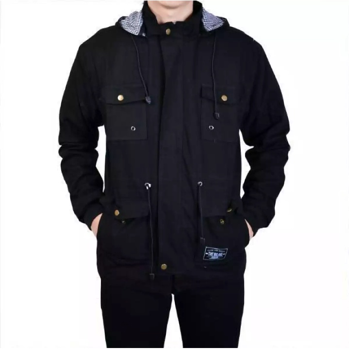 JAKET PARKA COWOK/PRIA FULL BLACK PREMIUM SIZE L - XL