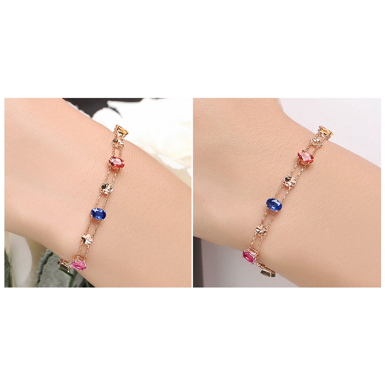 Set Perhiasan Gelang Zirkon Warna-Warni Bahan Stainless Steel Lapis Emas Untuk Aksesoris