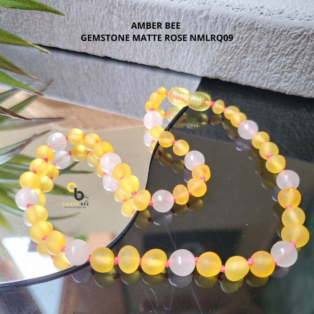 Kalung Amber Anak Premium Matte Gemstone Lime Rose Quartz NMLRQ09 By Amber Bee