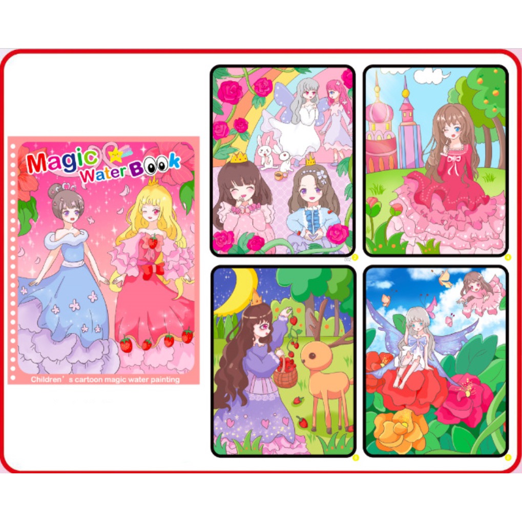 Buku gambar magic water book menggambar dengan air cocok untuk bayi dan anak-Princess