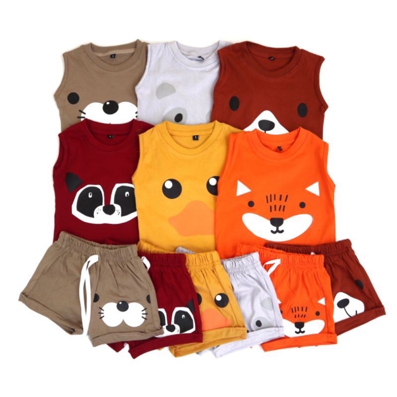 Setelan Anak Laki Laki Cowok Perempuan Cewek Balita Kids Set Setelan Baju Anak Kaos Anak dan Celana Pendek Kutung Animal / Setelan Baju Bayi Laki Laki Perempuan ANIMAL SET