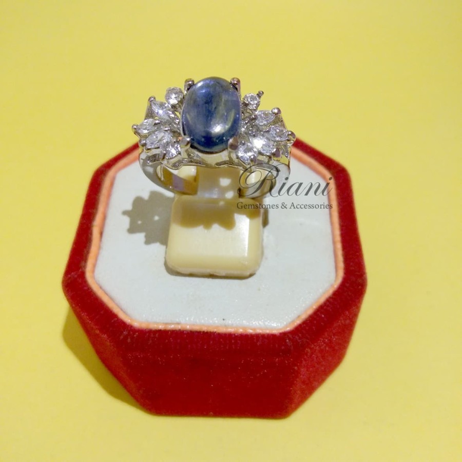 Cincin Blue Saphire Safir Asli Permata Batu Alam Perak Silver Wanita