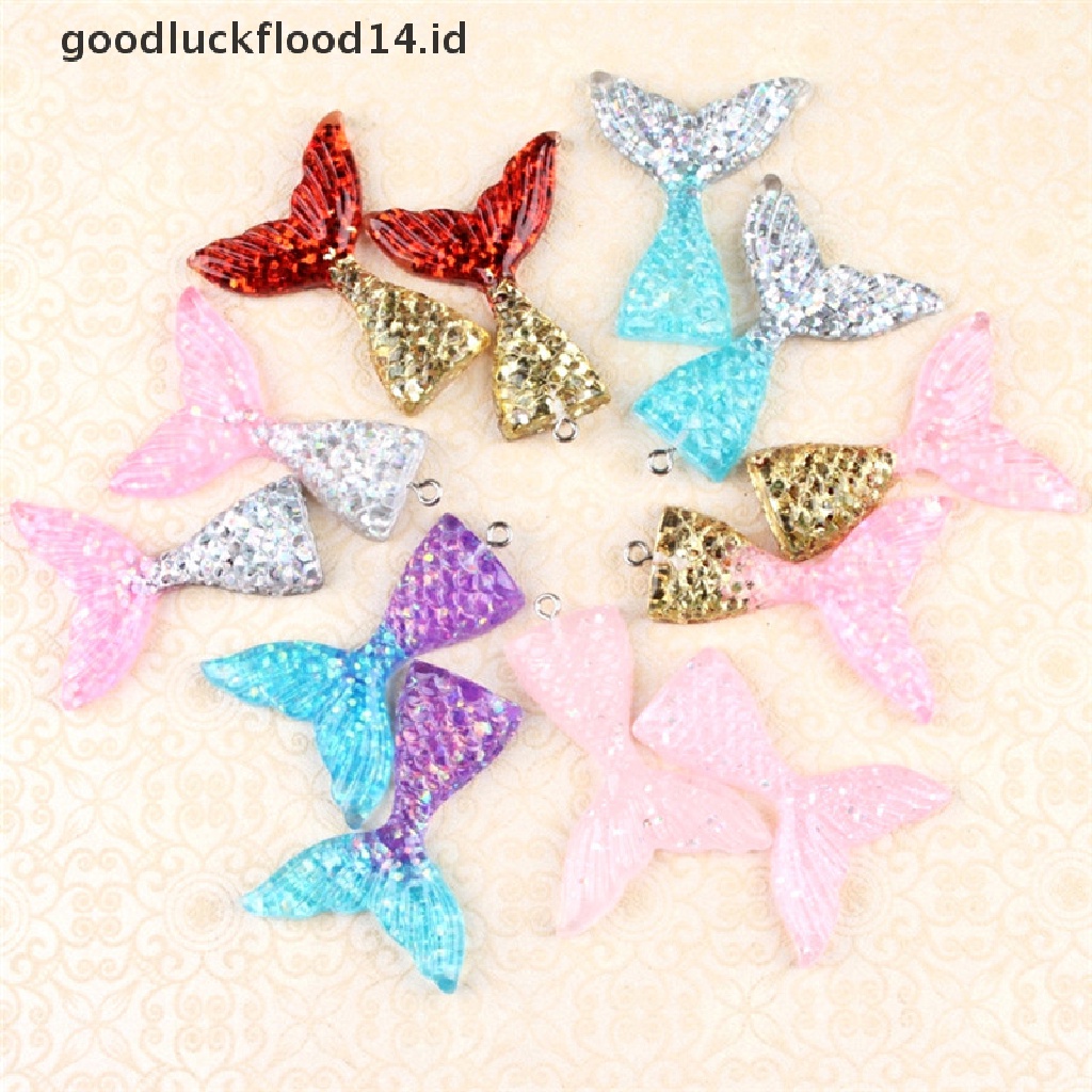 [OOID] 10PCS Mixed Glitter Mermaid Fish Tail Resin DIY Pendant Fit Bracelet Necklace ID