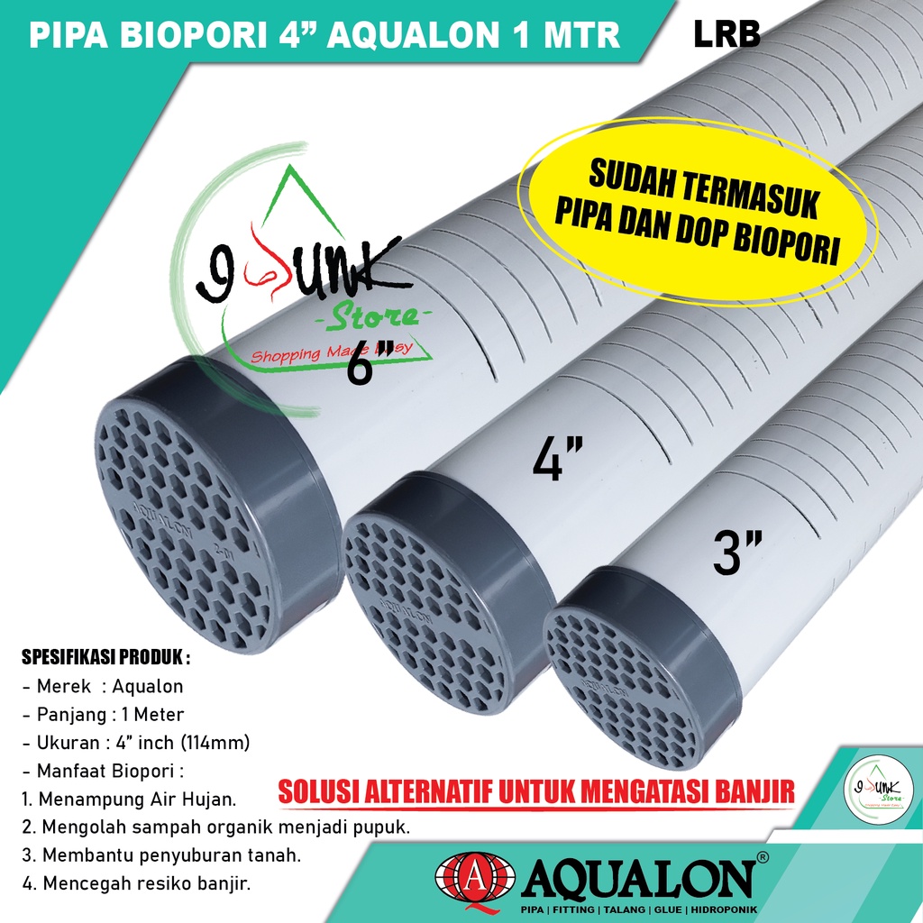 Pipa Biopori 4 inch  Dengan Tutup 1 Meter / Sumur Resapan Biopori 4 inch - AQUALON
