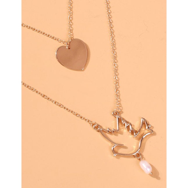 LRC Kalung Fashion Gold Alloy Love Bird Double Layer Necklace D17020