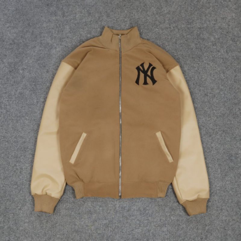 JAKET VARSITY ZIPPER NY MLB COMBINASI MOCCA&amp;CREAM FULLTAG &amp; LEBEL