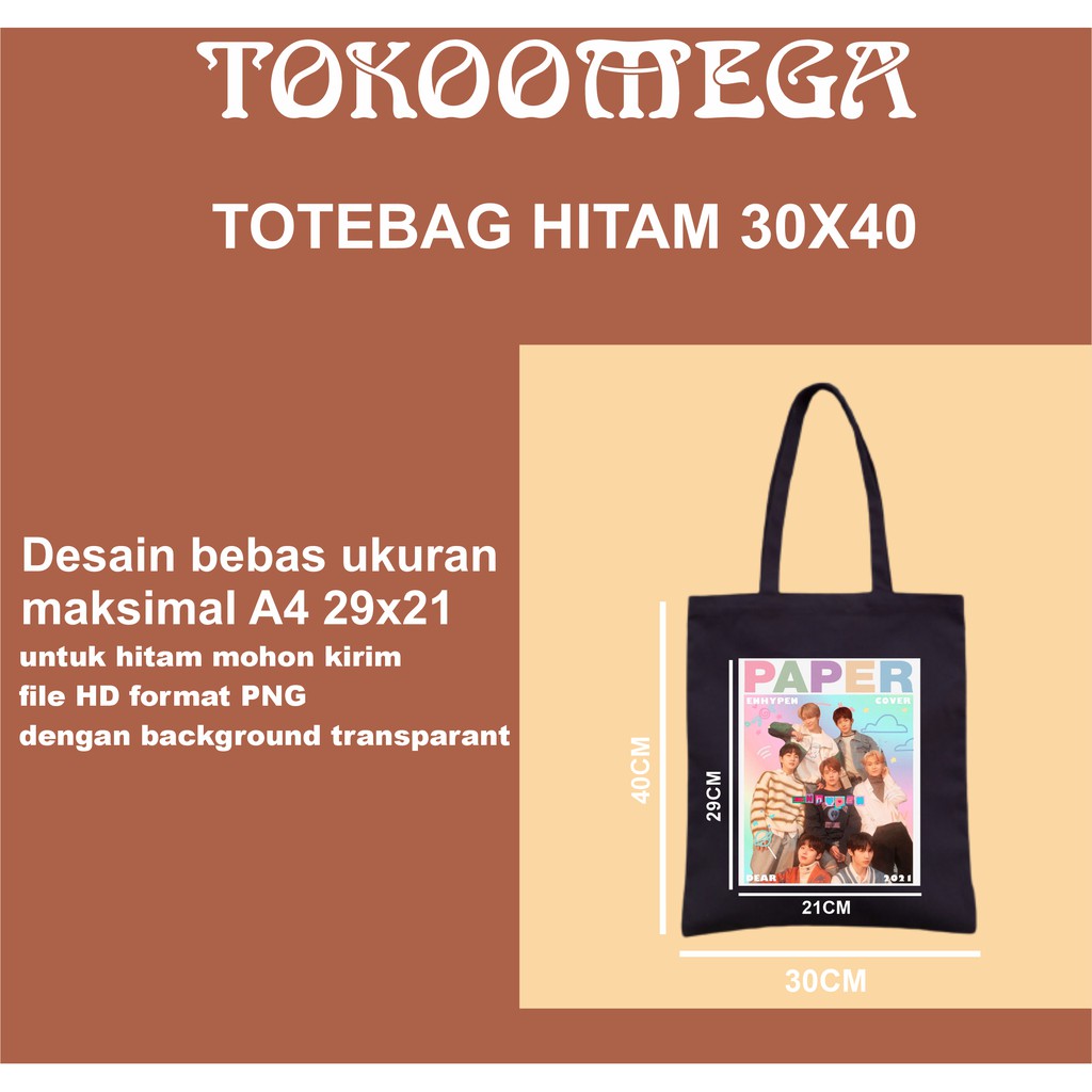 TOTEBAG CUSTOM HITAM KANVAS 30x40