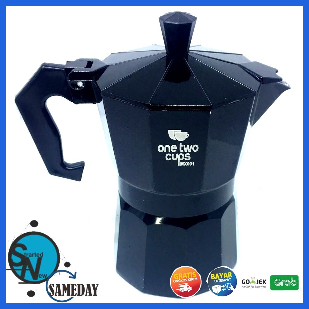 OneTwoCups Espresso Coffee Maker Moka Pot Teko Stovetop Filter 150ml 3 Cup