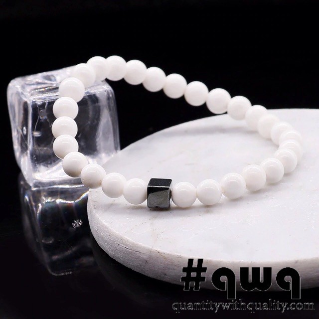 gelang unisex white onyx square blustin hematite bangle hype fashion