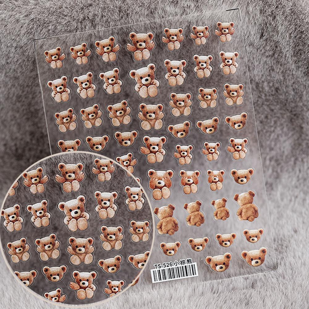 Needway   3D Kuku Stiker Musim Semi Musim Panas Baru Buram Kecil Beruang Coklat 5D Tipis Tangguh Teddy Bear Kuku Foil Stiker Perekat Diri Stiker