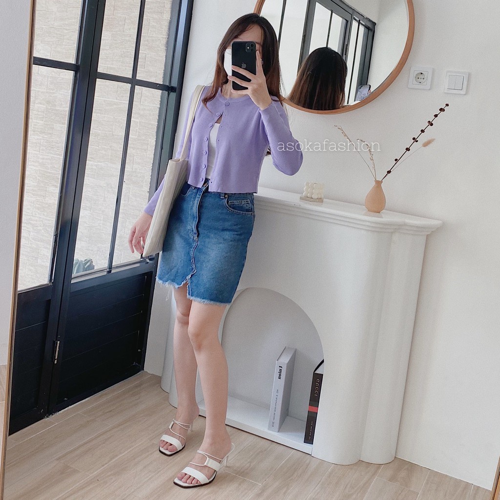 BAILEY CARDI RAJUT / ANGEL BOTON SKIRT / KARDIGAN CROP TOP-ungu lilaq