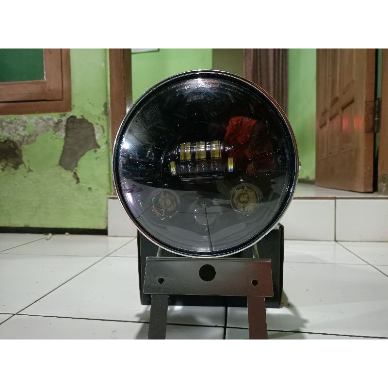 Lampu Depan Ninja SS Batok Chrome Set Daymake 19LED 7inc Lengkap Breket dan Kupingan lampu Original 