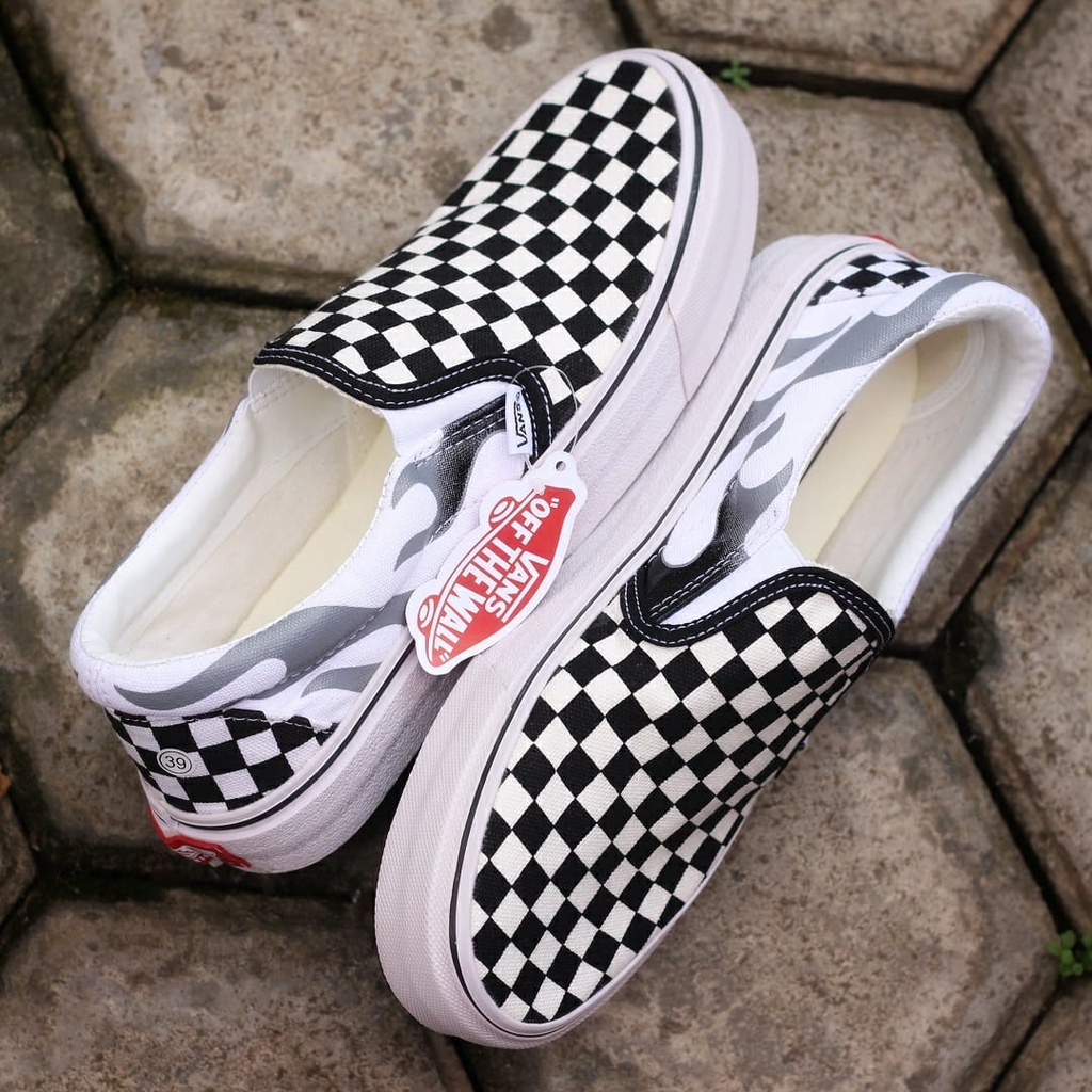 PROMO Vans Slip On Checkerboard Flame Premium | Trend Sepatu Slip On Pria dan Wanita Terbaru