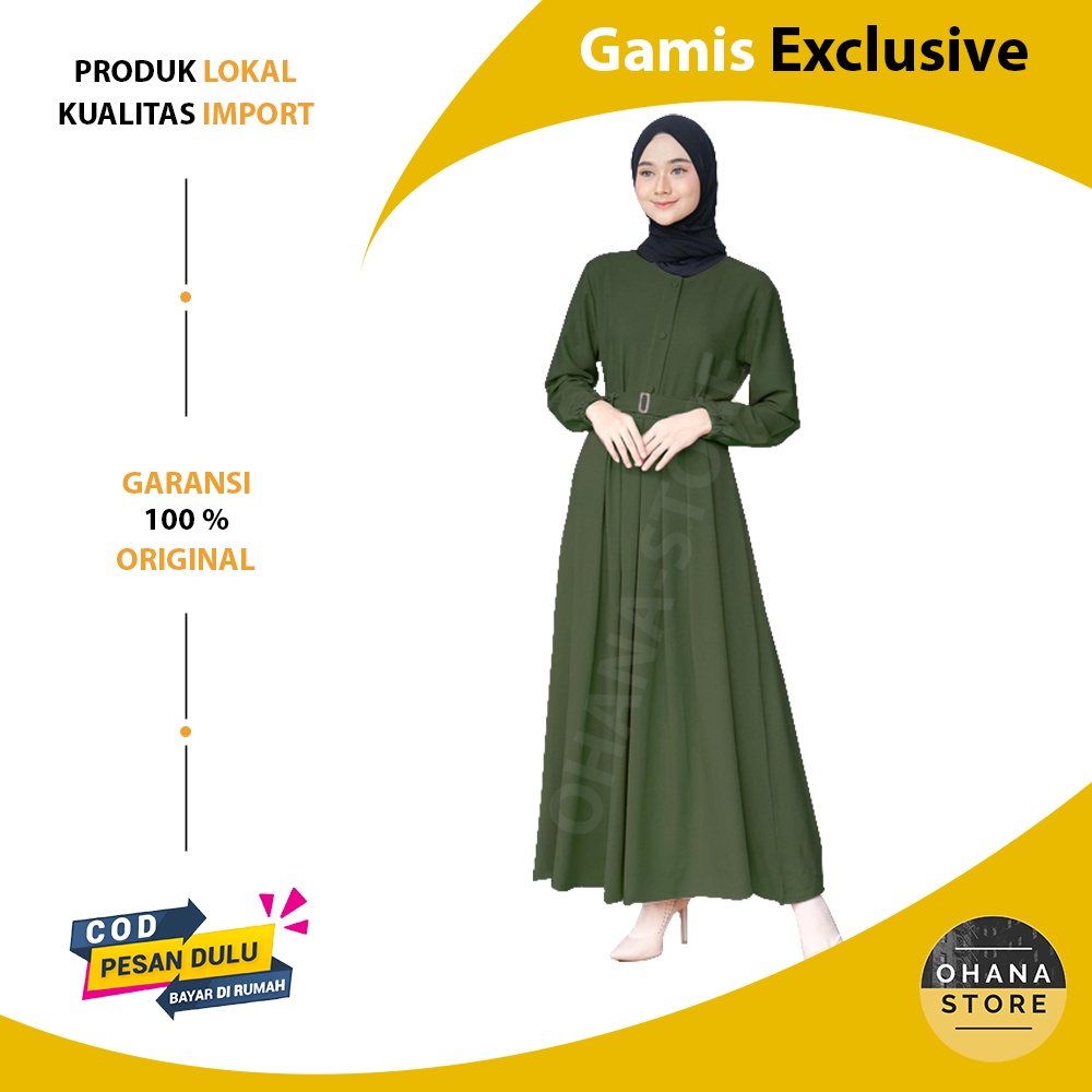 Setelan Baju Long Dress Gamis Remaja Premium Pakaian Wanita Murah Hijau Army