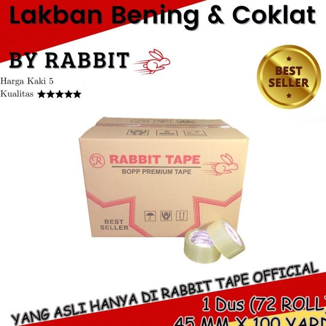 

(1 Dus) Lakban Bening / Lakban Coklat RABBIT TAPE 2 inch x 100 Yard