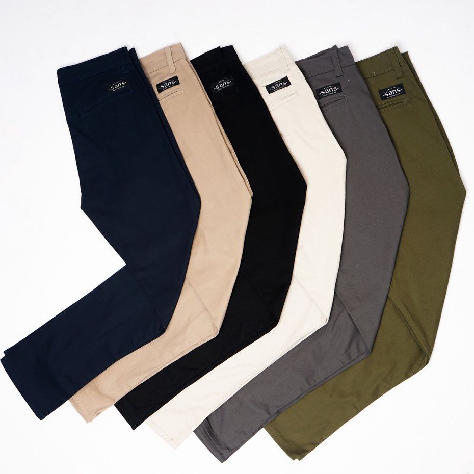 BEST SELLER AQJ Shop Celana Panjang Bahan Chino Slim Fit Hitam, Abu, Khaki, Cream