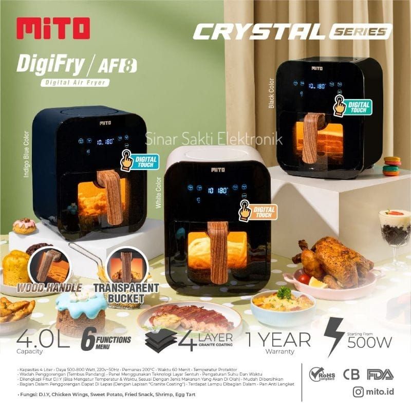 Air Fryer Mito Digital AF 8 AF8 Transparan Crystal Series