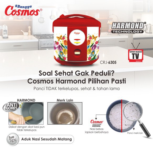 Cosmos CRJ6305 Rice Cooker Harmond / Magic Com 1.8 Liter 3 in 1 Bonus Gelas Ukur dan Sendok Nasi