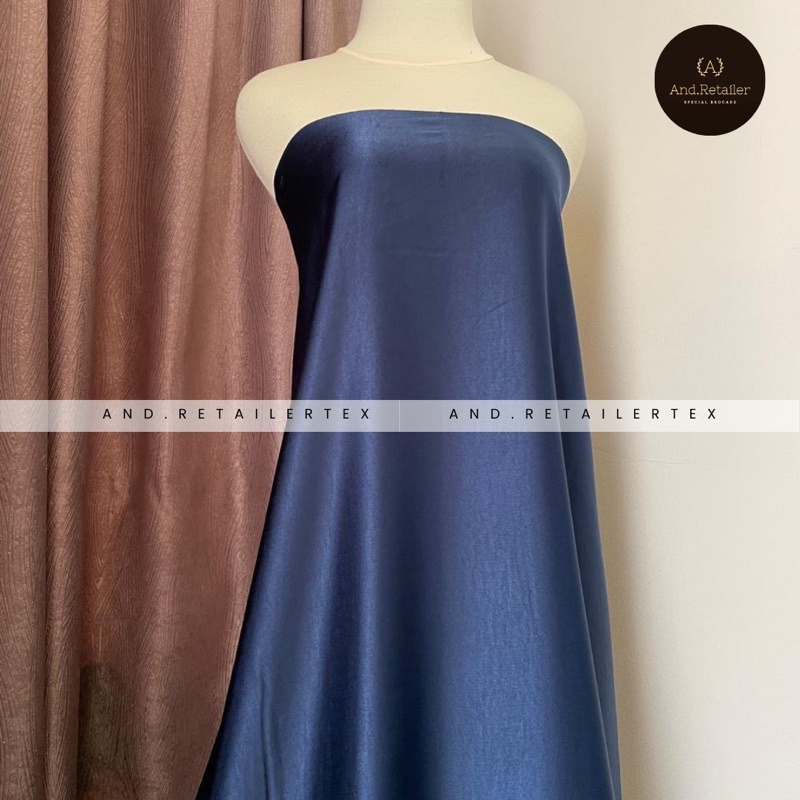 Kain Satin Maxmara Pure Silk Original Warna Navy Blue Biru Dongker