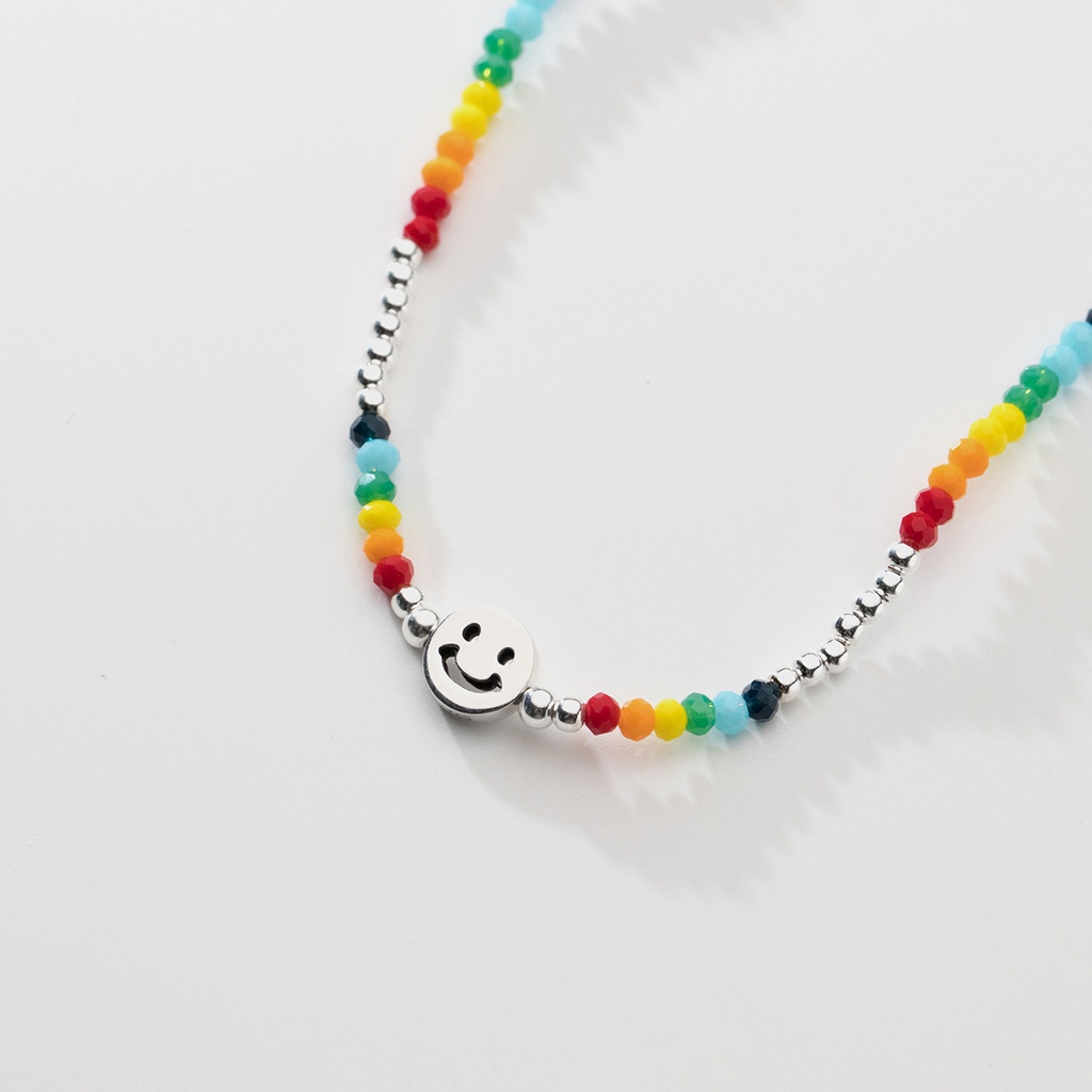 Kalung Manik-Manik Warna-Warni Motif Smiley Gaya Korea