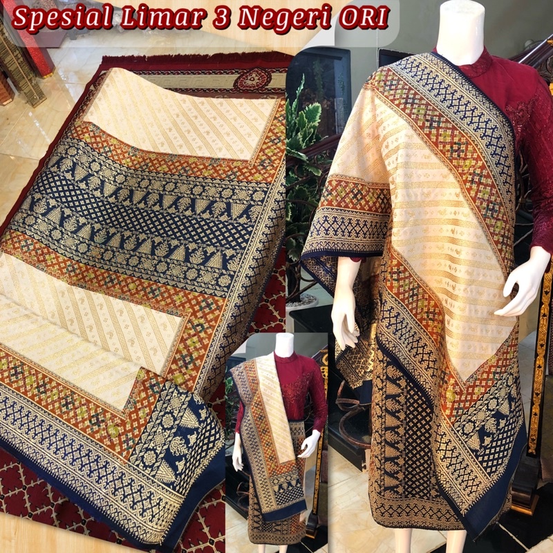 Jual NEW Songket Limar 3 Negeri ORI Cream Biru/songket Tenun Asli ...